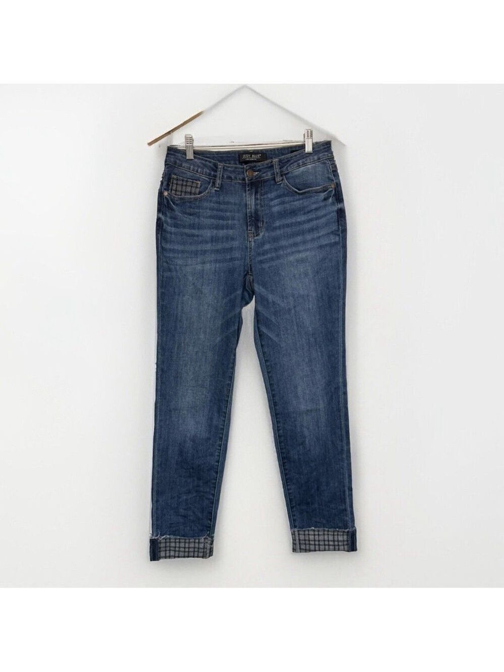 Judy Blue Jeans Womens Size 5 27 Plaid Cuff Denim Slim Fit